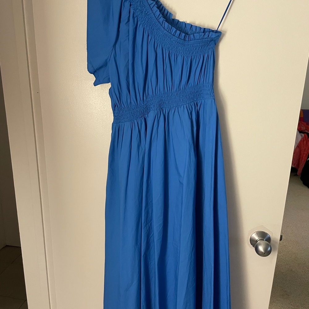 J. Crew Blue Asymmetrical Sundress with Flutter Sleeves